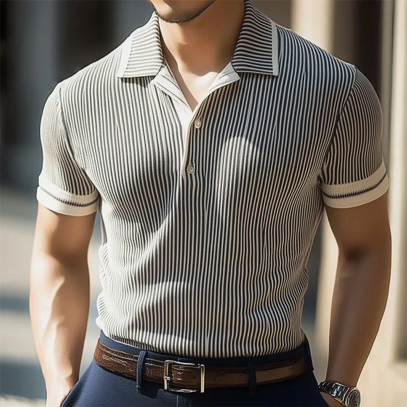 Men's Summer Business Vertical Striped Knitted POLO Shirt MTA0603E3U sold by Manly product image thumbnail 2