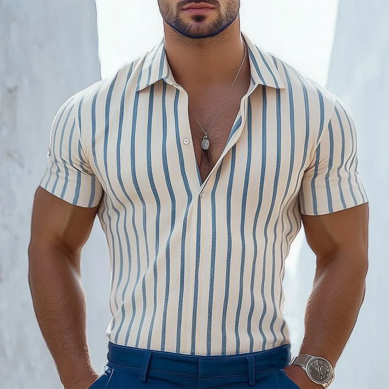 Men's Summer Casual Vertical Stripe Polo Neck T-Shirt MTA0640E2U sold by Manly product image thumbnail 2