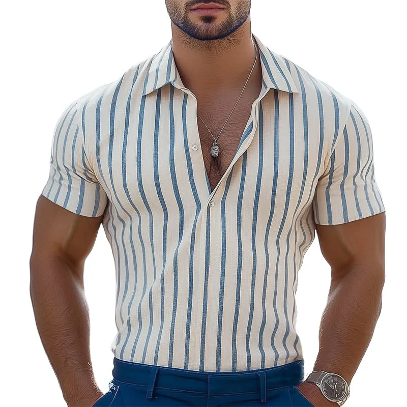 Men's Summer Casual Vertical Stripe Polo Neck T-Shirt MTA0640E2U sold by Manly