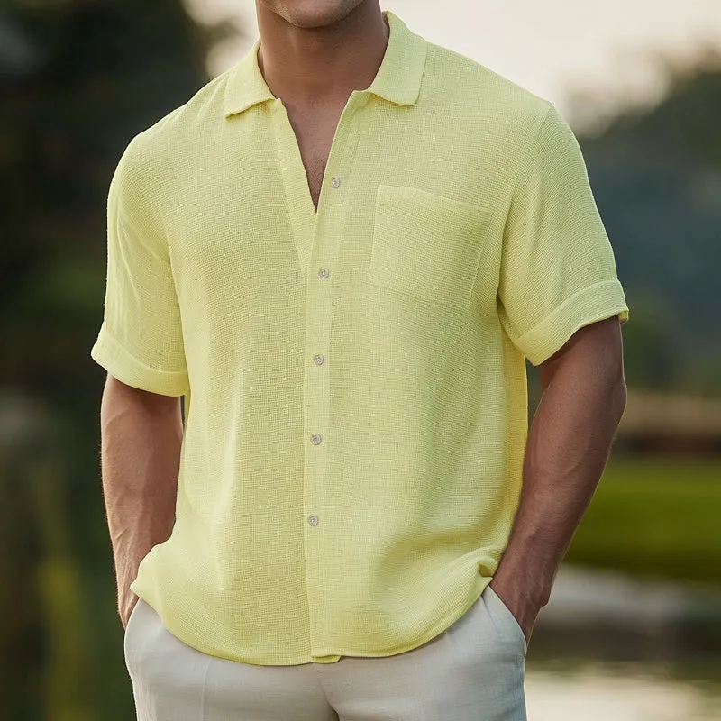 Men's Basic Solid Color Textured Short Sleeve Shirt MTA0670E6U sold by Manly product image thumbnail 2