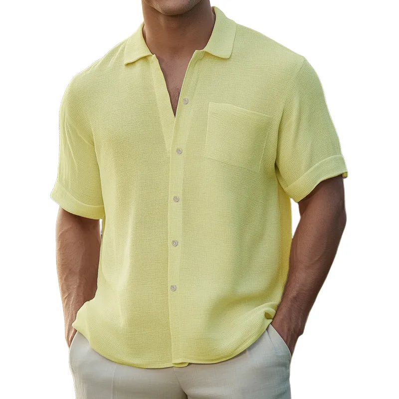 Men's Basic Solid Color Textured Short Sleeve Shirt MTA0670E6U sold by Manly