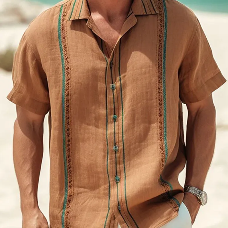 Men's Summer Vintage Embroidered Short Sleeve Shirt MTA0622E1U sold by Manly product image thumbnail 2