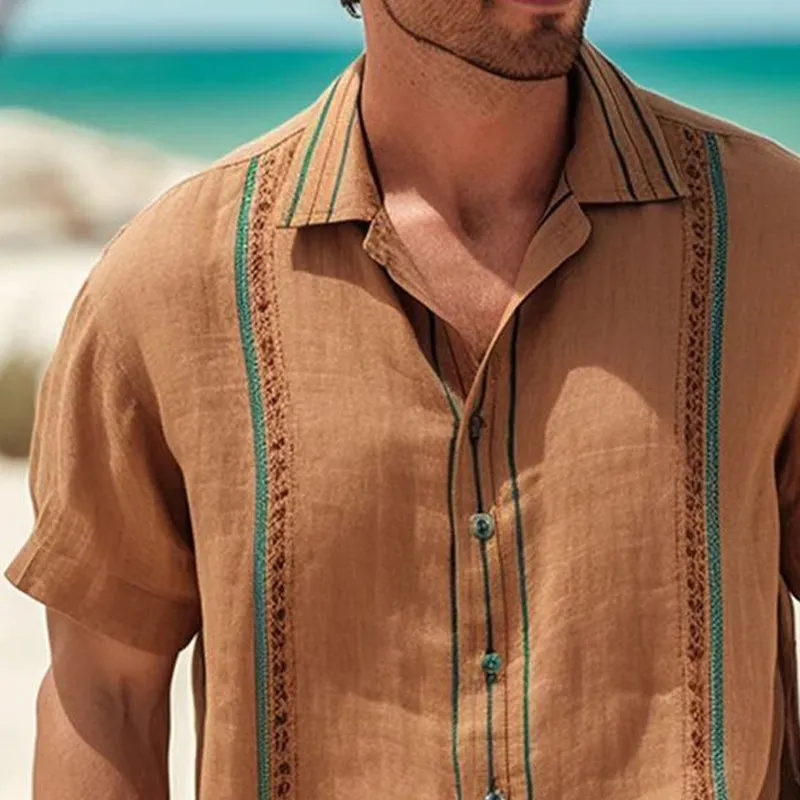 Men's Summer Vintage Embroidered Short Sleeve Shirt MTA0622E1U sold by Manly product image thumbnail 3