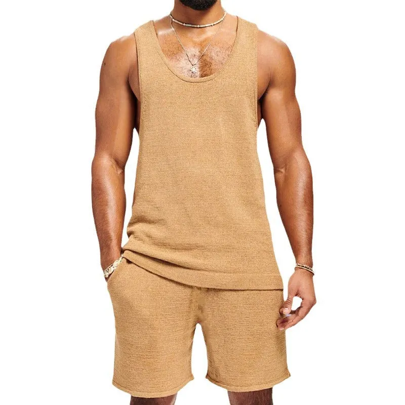 Men's Solid Color Casual Vest Shorts Two-Piece Set MTA0617E9X sold by Manly