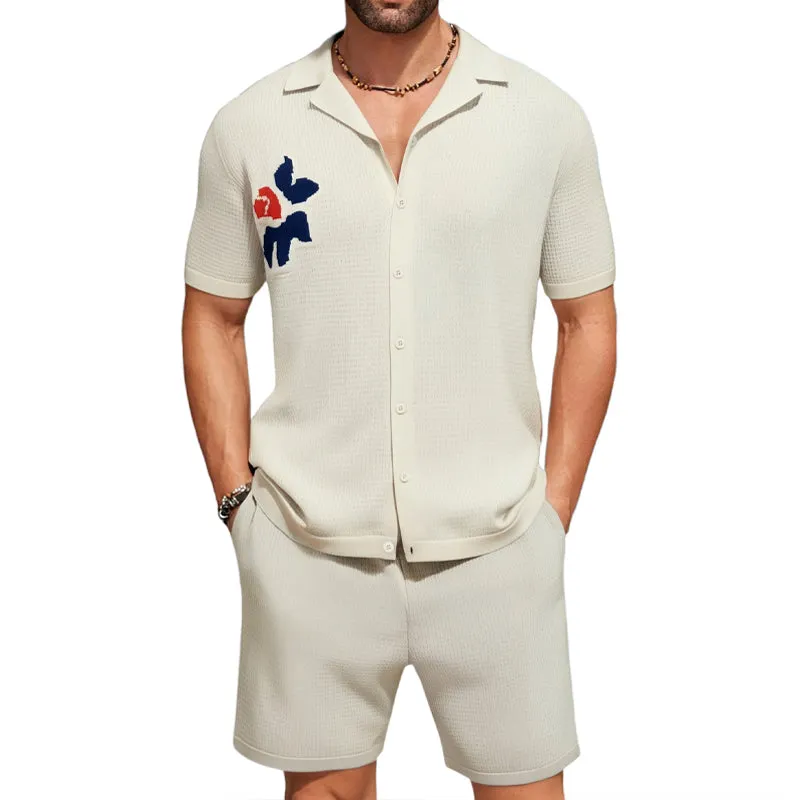 Men's Casual Knitted Jacquard Short Sleeve Shorts Two Piece Set MTA0614E4X sold by Manly