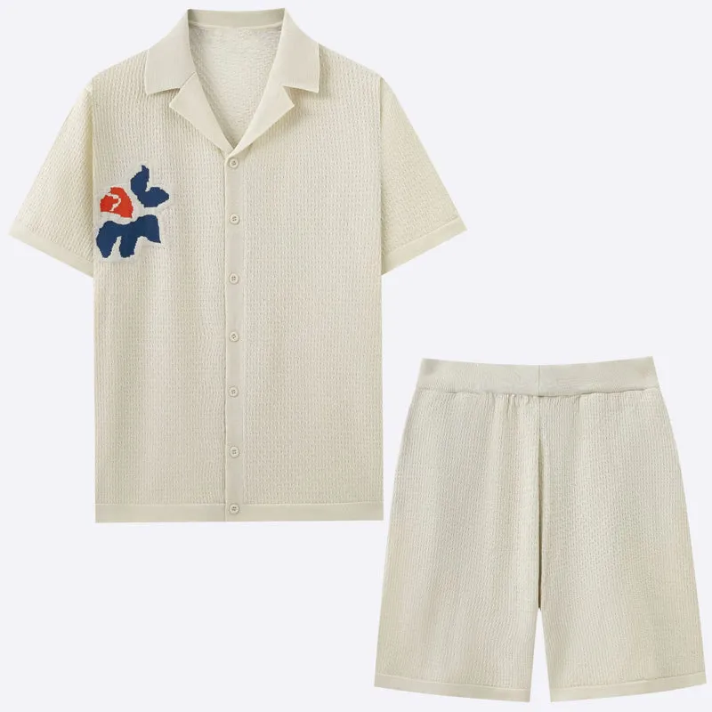 Men's Casual Knitted Jacquard Short Sleeve Shorts Two Piece Set MTA0614E4X sold by Manly product image thumbnail 3