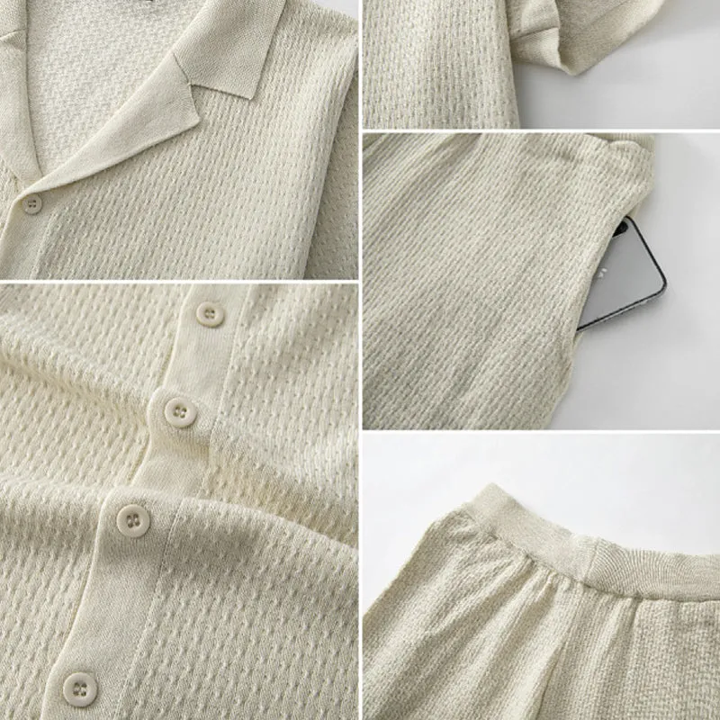 Men's Casual Knitted Jacquard Short Sleeve Shorts Two Piece Set MTA0614E4X sold by Manly product image thumbnail 4