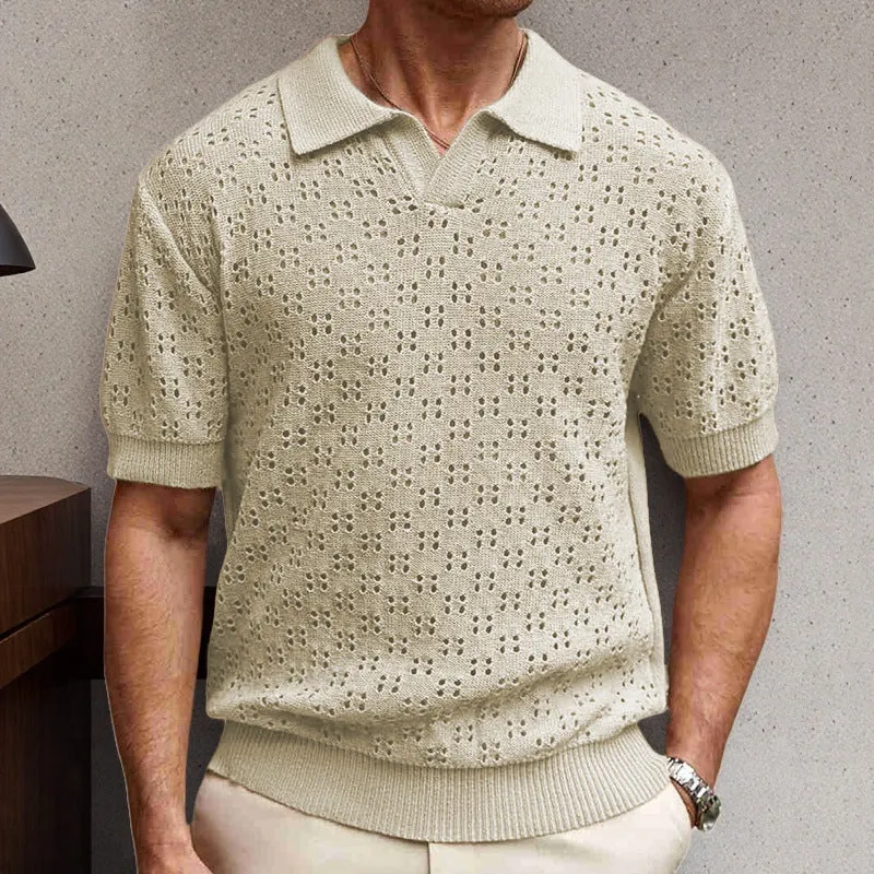 Men's Solid Color Knitted Texture Short Sleeve POLO Shirt MTA0631E0X sold by Manly product image thumbnail 3