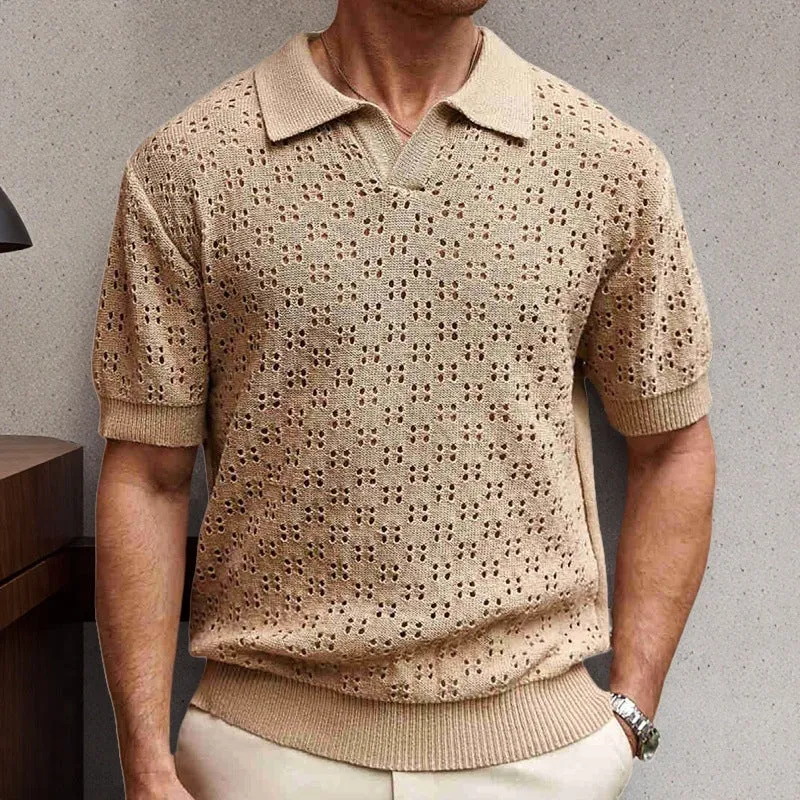 Men's Solid Color Knitted Texture Short Sleeve POLO Shirt MTA0631E0X sold by Manly product image thumbnail 2