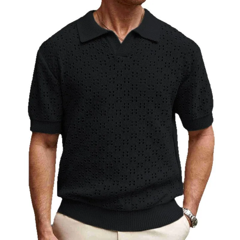 Men's Solid Color Knitted Texture Short Sleeve POLO Shirt MTA0631E0X sold by Manly