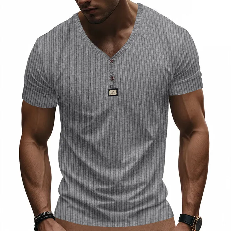Men's Solid Color Textured Short Sleeve Button-Up T-Shirt MTA0623E4X sold by Manly