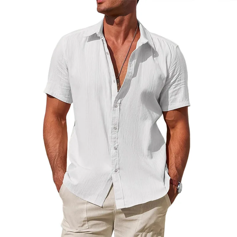 Men's Solid Color Casual Short Sleeve Lapel Resort Shirt MTA0671E0X sold by Manly