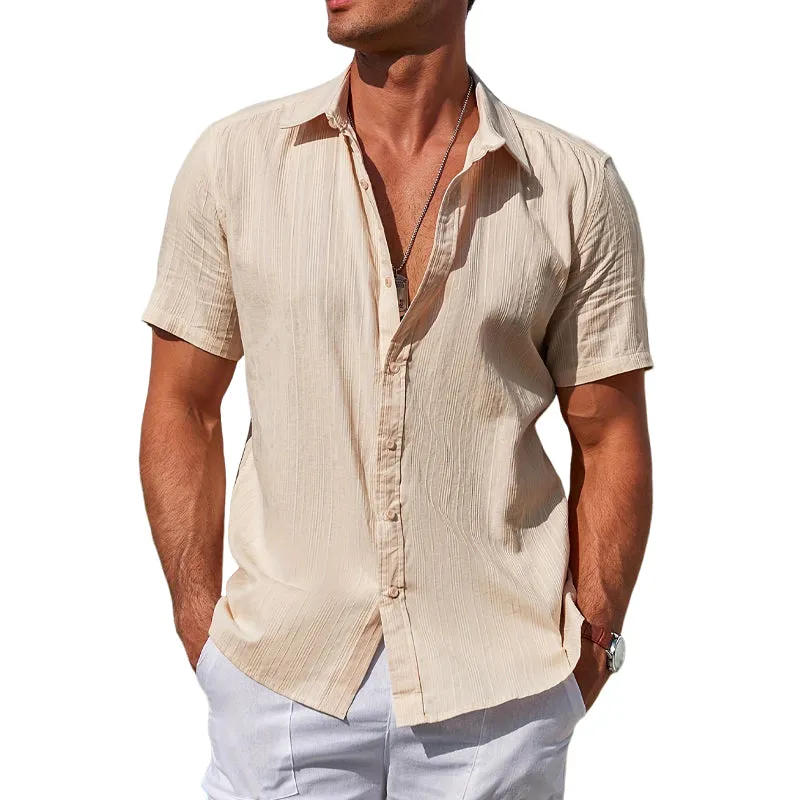 Men's Solid Color Casual Short Sleeve Lapel Resort Shirt MTA0671E0X sold by Manly product image thumbnail 3