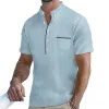 Men's Contrast Striped Stand Collar Short Sleeve Shirt MTA0617E5X sold by Manly