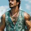 Men's Vintage Distressed Western Style Denim V-Neck Single Breasted Vest MTA2921D7X sold by Manly