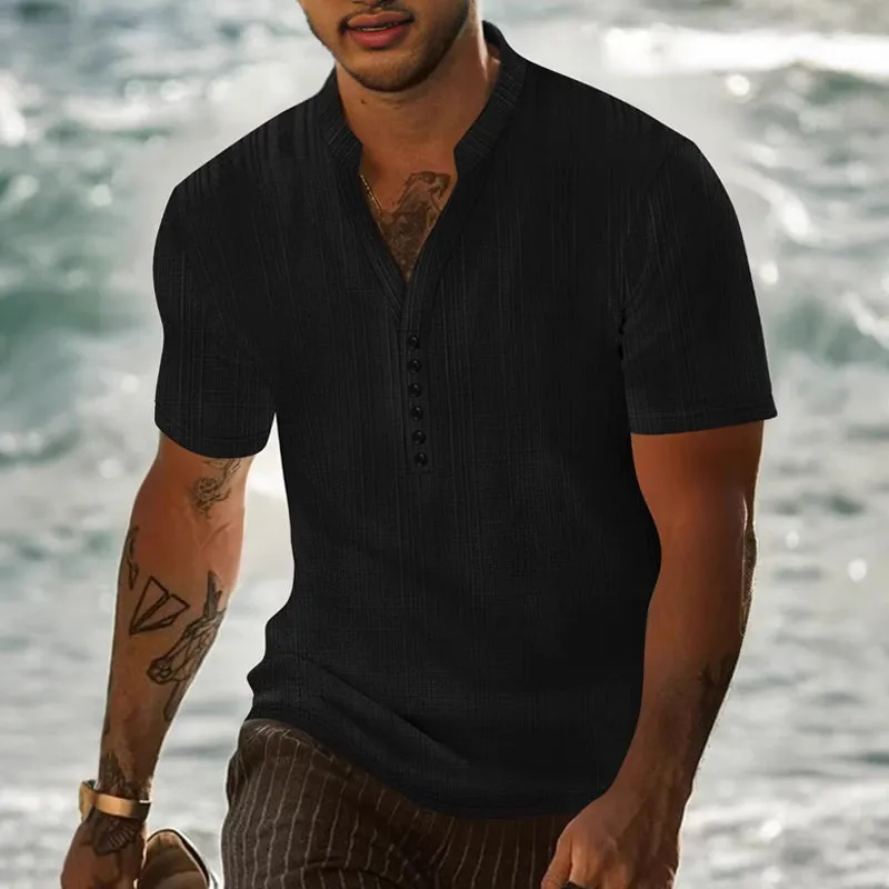 Men's solid color casual pullover button short-sleeved T-shirt MTA0625E4X sold by Manly product image thumbnail 4