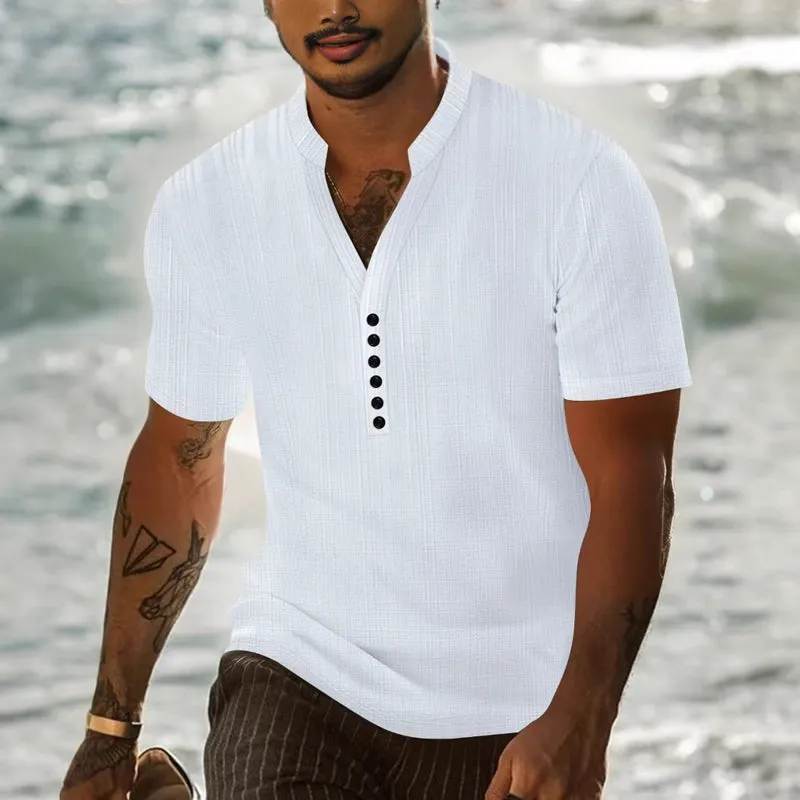 Men's solid color casual pullover button short-sleeved T-shirt MTA0625E4X sold by Manly product image thumbnail 2