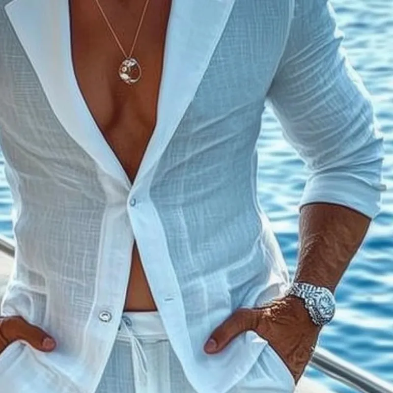 Men's Thin Solid Color Cotton And Linen Blazer MTA0814E6X sold by Manly product image thumbnail 3