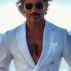 Men's Solid Color Thin Double-Breasted Cotton And Linen Blazer MTA0821E2X sold by Manly
