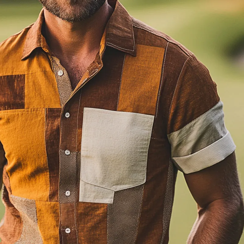 Men's Color Block Print Short Sleeve Lapel Shirt MTA0872E4X sold by Manly product image thumbnail 3