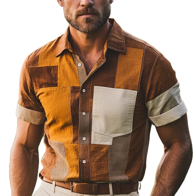 Men's Color Block Print Short Sleeve Lapel Shirt MTA0872E4X sold by Manly