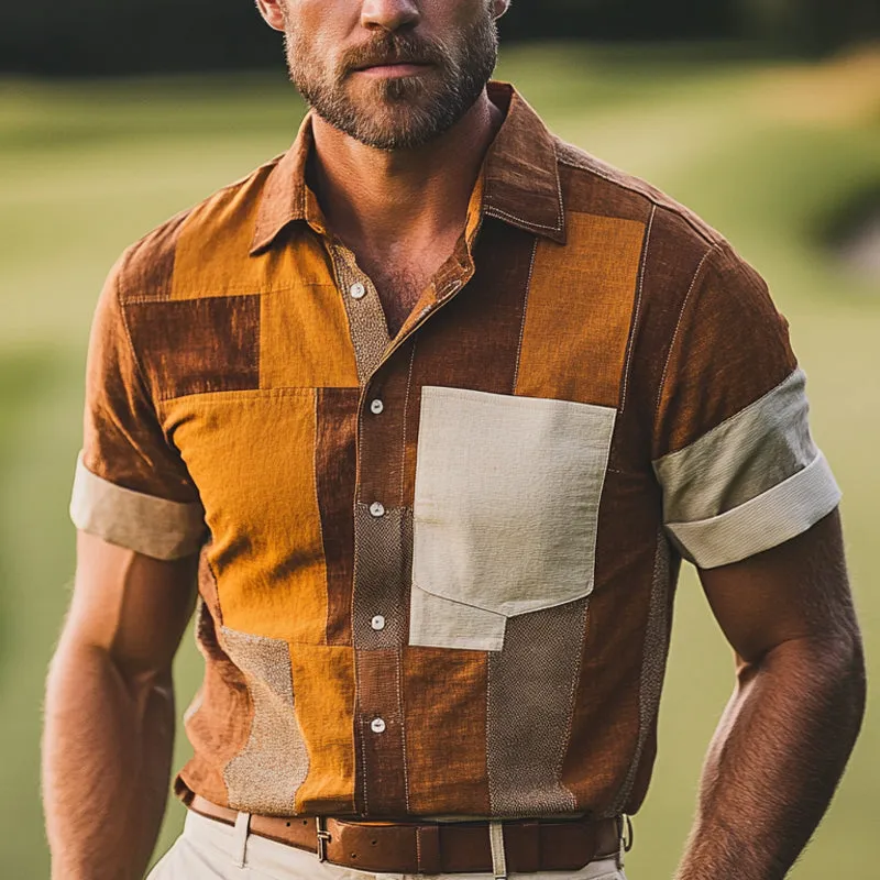 Men's Color Block Print Short Sleeve Lapel Shirt MTA0872E4X sold by Manly product image thumbnail 2