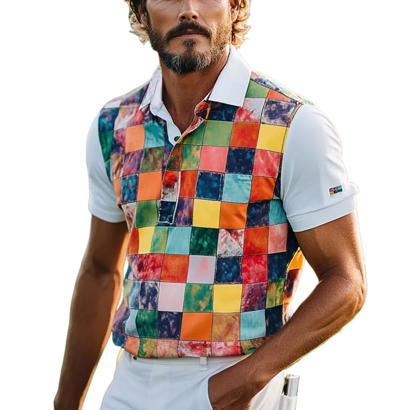 Men's Color Block Print Short Sleeve Polo Shirt MTA0811E8X sold by Manly