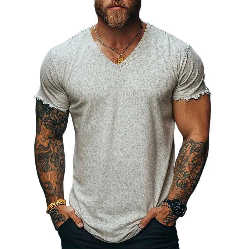 Men's Casual Loose V-Neck Blended Short-Sleeved T-Shirt MTA0864E0X sold by Manly