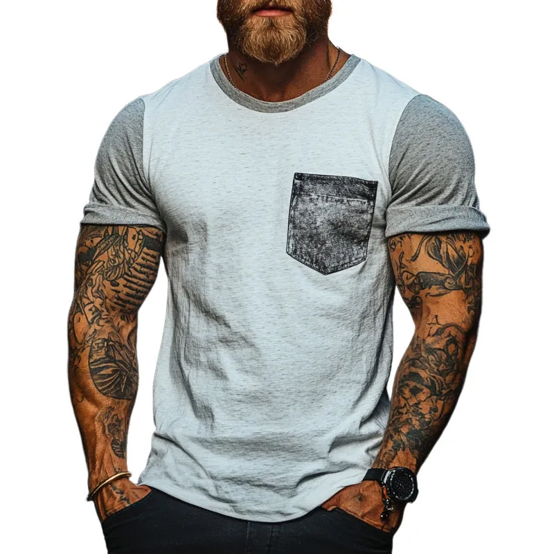 Men's Summer Splicing Printed Short Sleeve Round Neck T-Shirt MTA0837E0X sold by Manly