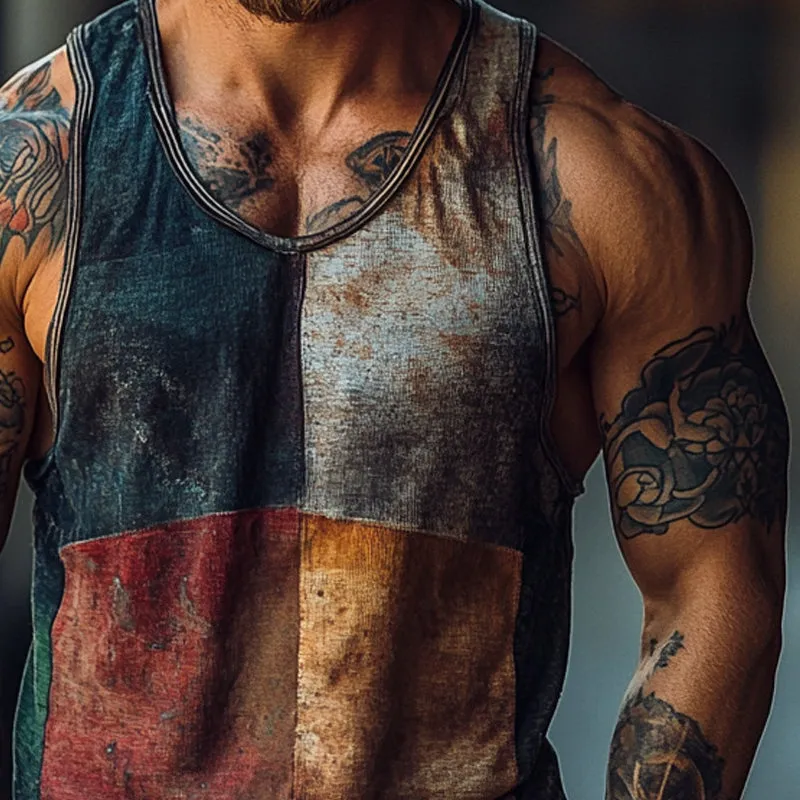 Men's Vintage Color Block Print Crew Neck Vest Top MTA0825E4X sold by Manly product image thumbnail 3