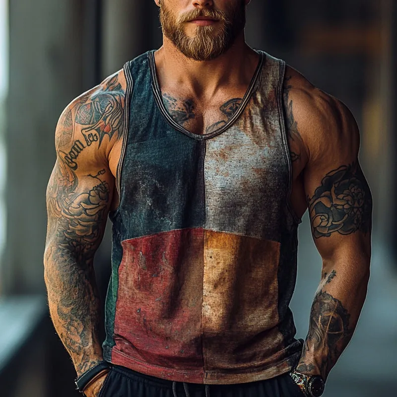 Men's Vintage Color Block Print Crew Neck Vest Top MTA0825E4X sold by Manly product image thumbnail 2