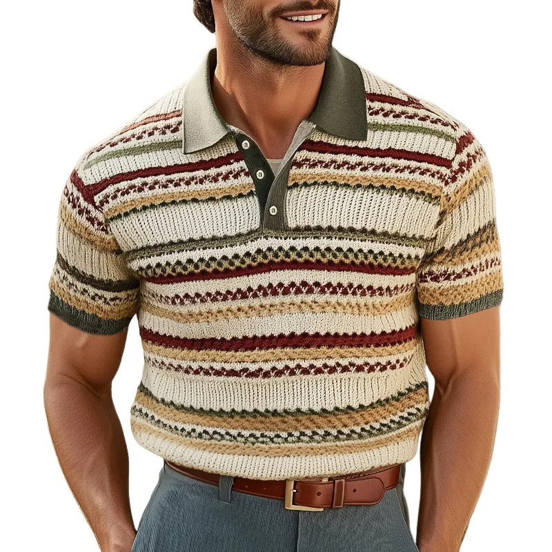 Men's Breathable Fashion Colorful Striped Knitted POLO Shirt MTA0741E0U sold by Manly