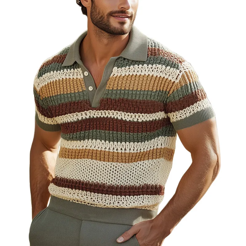 Men's Breathable Fashion Colorful Striped Knitted POLO Shirt MTA0754E3U sold by Manly