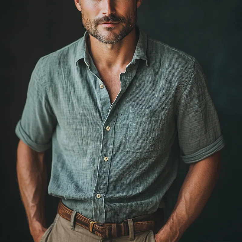 Men's Summer Basic Textured Button Short Sleeve Shirt MTA0892E1U sold by Manly product image thumbnail 2