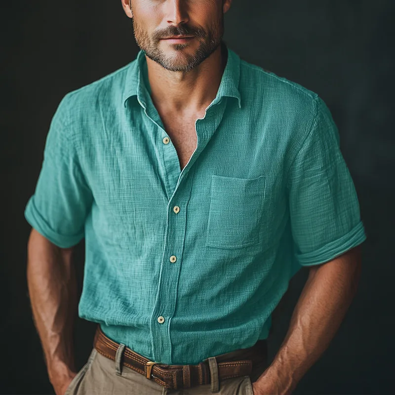 Men's Summer Basic Textured Button Short Sleeve Shirt MTA0892E1U sold by Manly product image thumbnail 4