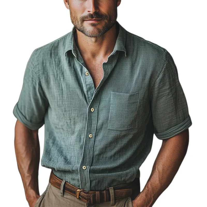 Men's Summer Basic Textured Button Short Sleeve Shirt MTA0892E1U sold by Manly