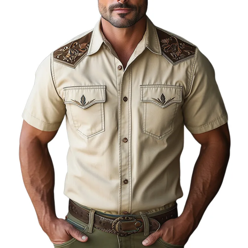 Men's Western Cowboy Style Embroidered Short Sleeve Shirt MTA0802E1U sold by Manly