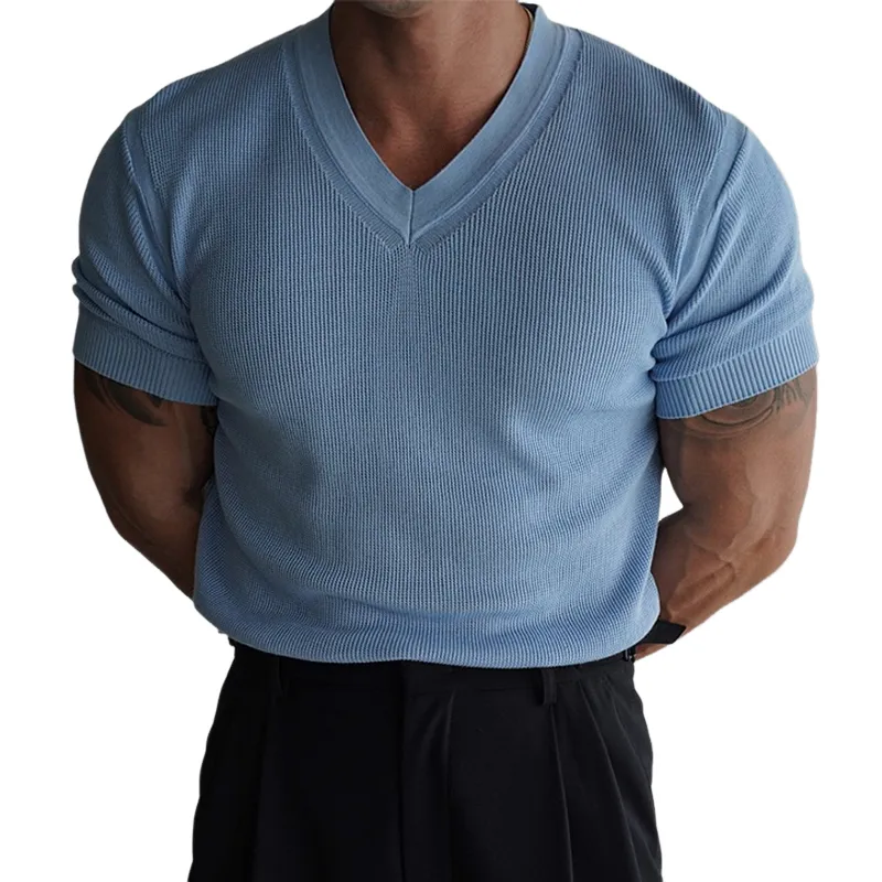 Men's Fashion Slightly Stretch V Neck Short Sleeve T-shirt MTA0647E2Z sold by Manly