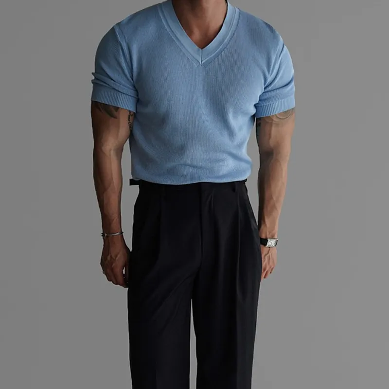 Men's Fashion Slightly Stretch V Neck Short Sleeve T-shirt MTA0647E2Z sold by Manly product image thumbnail 3