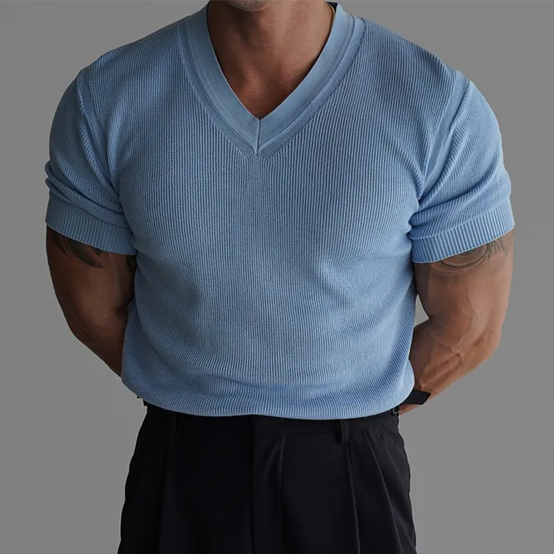 Men's Fashion Slightly Stretch V Neck Short Sleeve T-shirt MTA0647E2Z sold by Manly product image thumbnail 2