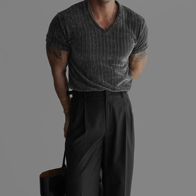 Men's Fashion Slightly Stretch V Neck Short Sleeve T-shirt MTA0681E0Z sold by Manly product image thumbnail 3