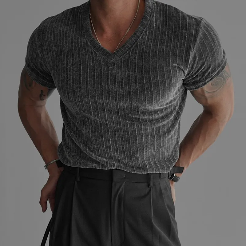 Men's Fashion Slightly Stretch V Neck Short Sleeve T-shirt MTA0681E0Z sold by Manly product image thumbnail 2