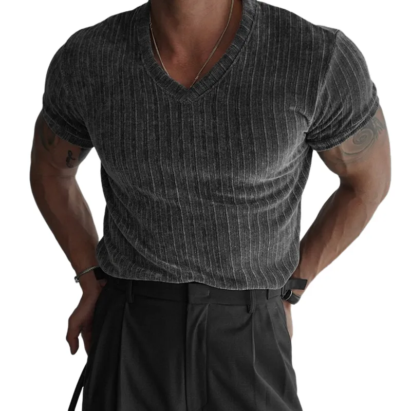 Men's Fashion Slightly Stretch V Neck Short Sleeve T-shirt MTA0681E0Z sold by Manly