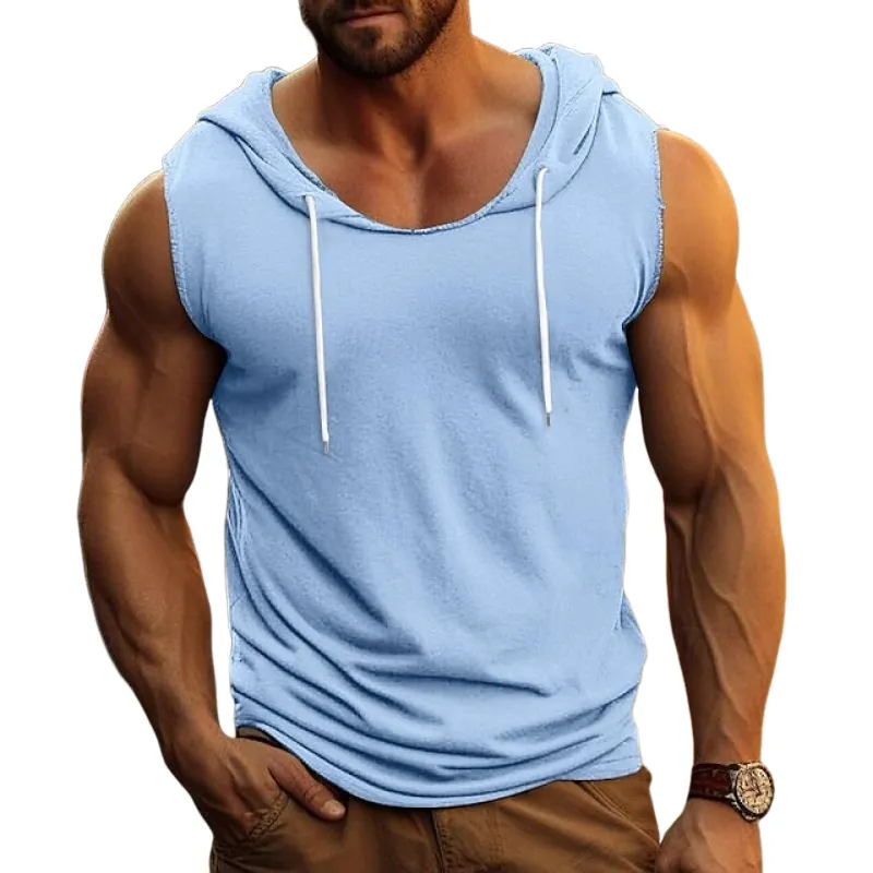 Men's Solid Color Hooded Sleeveless Tank Top MTA0712E5Z sold by Manly