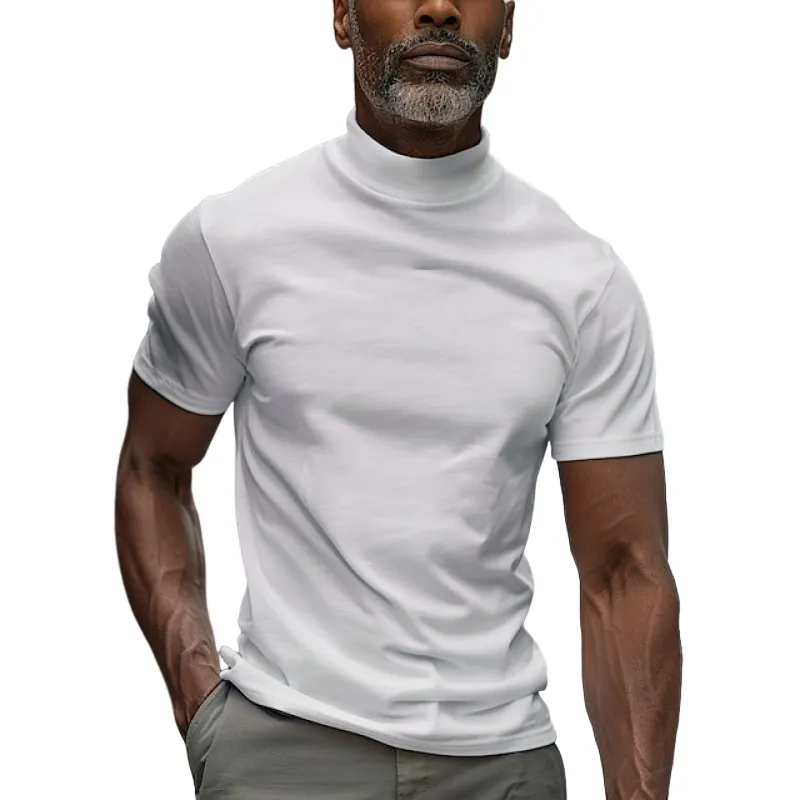 Men's Solid Color High Collar Short Sleeve T-shirt MTA0705E3Z sold by Manly