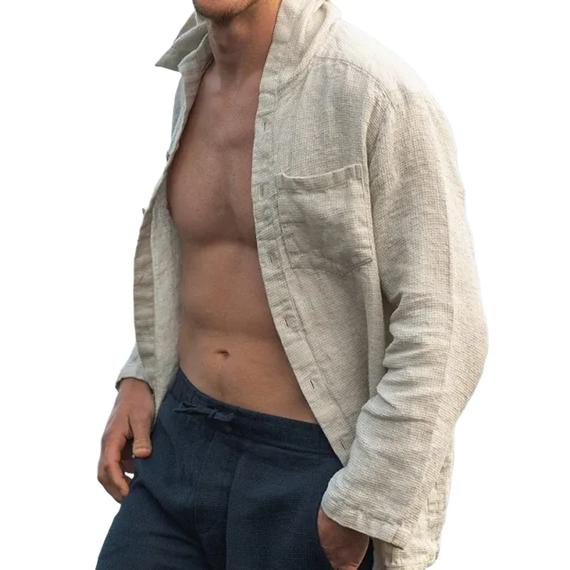 Men's Solid Color Waffle Hooded Long Sleeve Casual Shirt MTA0733E1Z sold by Manly