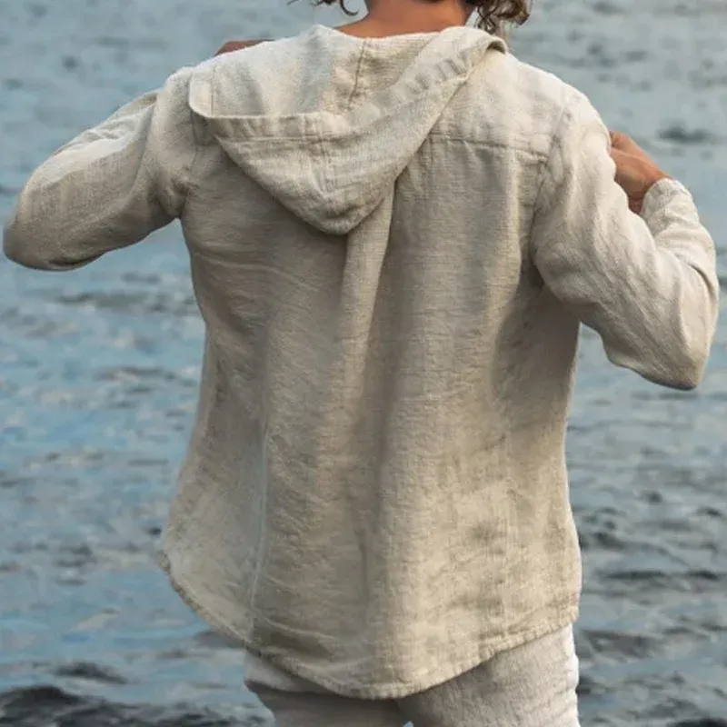 Men's Solid Color Waffle Hooded Long Sleeve Casual Shirt MTA0733E1Z sold by Manly product image thumbnail 3