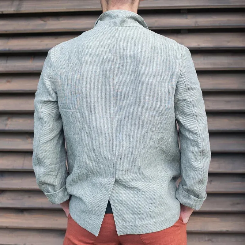 Men's Striped Cotton And Linen Notch Lapel Two Buttons Casual Blazer MTA0715E1Z sold by Manly product image thumbnail 4