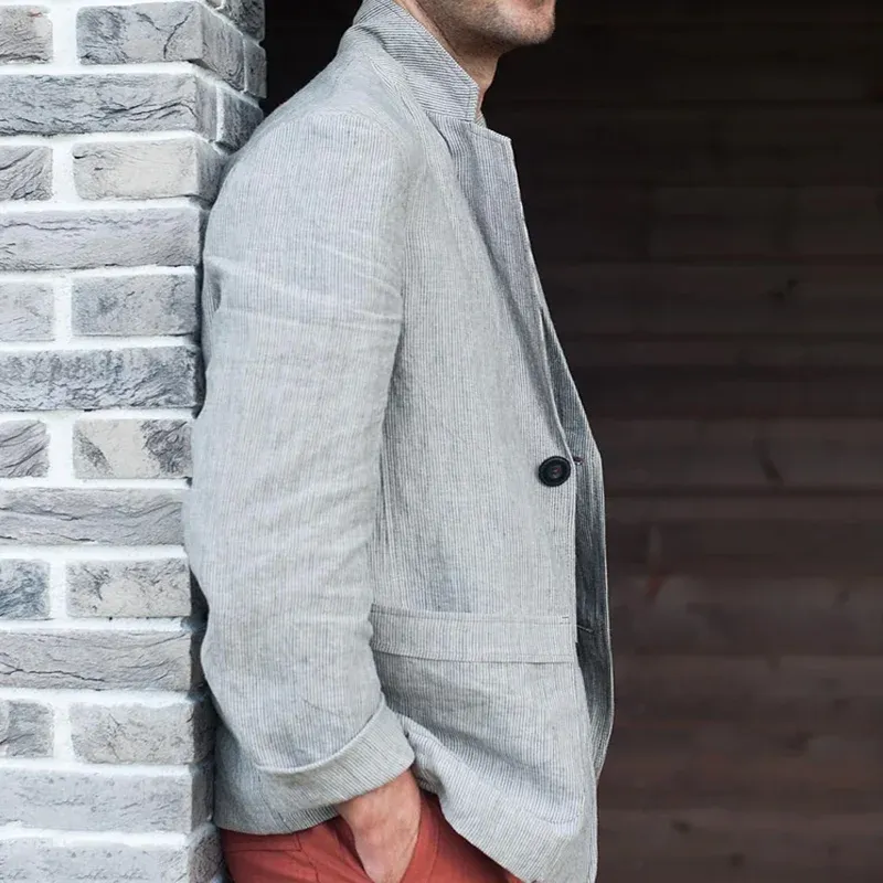 Men's Striped Cotton And Linen Notch Lapel Two Buttons Casual Blazer MTA0715E1Z sold by Manly product image thumbnail 3