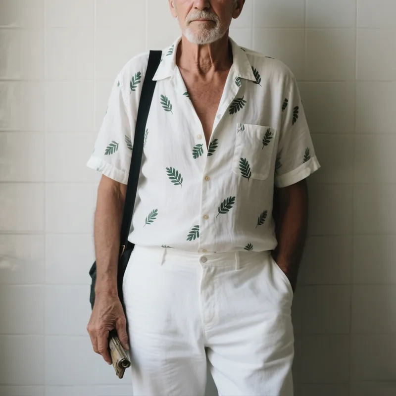 Men's Leaves Print Lapel Short Sleeve Casual Shirt MTA0650E4Z sold by Manly product image thumbnail 3